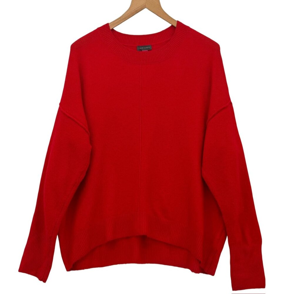 Vince Camuto Front Seam Detail Soft Knit Relaxed Pullover Sweater Red L